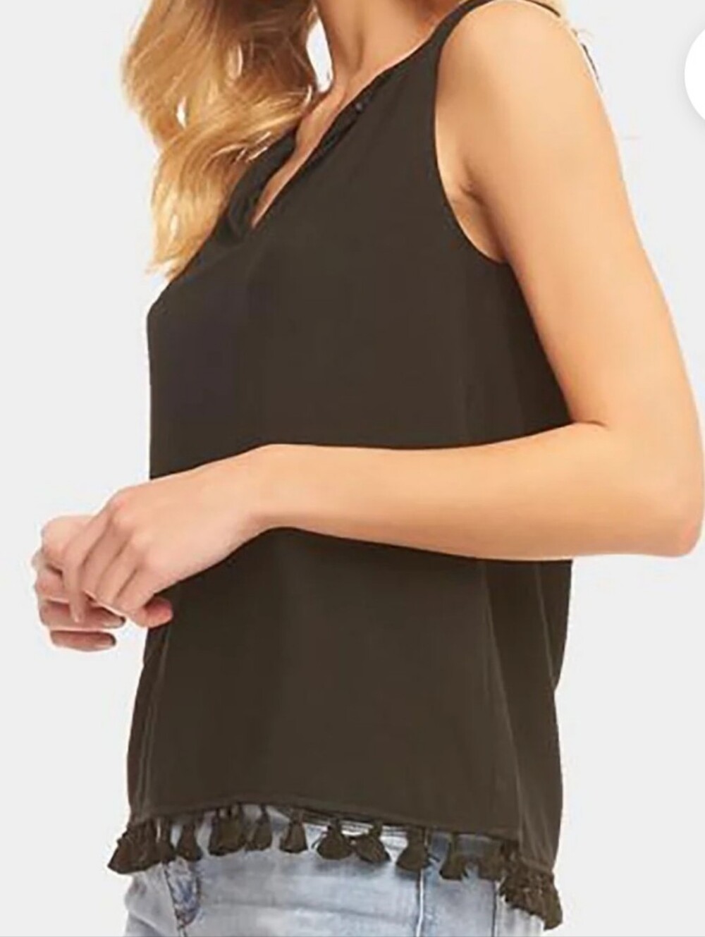 Tart Emory Top Black Sleeveless Tassel Hem Vneck Tank Modal Blend Sz M New Boho